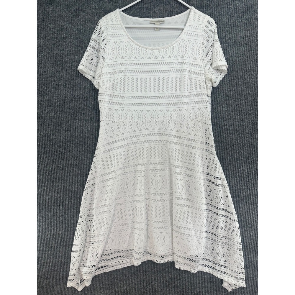 Dana Buchman Lace Dress Womens Large White Handkerchief Hem Eyelet